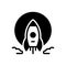 Black solid icon for Moonshot, launch and rocket