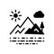 Black solid icon for Mountainview, mountain and sun