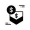 Black solid icon for Pocket Friendly Package, money and shipping