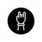 Black solid icon for Rockon Swag, rock on and band