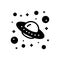 Black solid icon for Spaces, planet and asteroid
