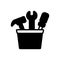 Black solid icon for Tools, toolbox and hand