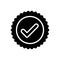 Black solid icon for True, tick and correct