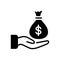 Black solid icon for Wages, currency and money