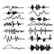 Black sound waves. Music audio frequency, voice line waveform, electronic radio signal, volume level symbol handdrawn doodle