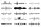 Black sound waves. Music audio frequency, voice line waveform, electronic radio signal, volume level symbol. Vector