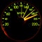 Black speedometer with hand indicating speed