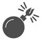 Black sphere with cord lit solid icon. Bomb with lit wick vector illustration isolated on white. Boom glyph style design