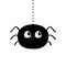 Black spider silhouette hanging on dash line web. Funny insect. Big eyes. Cute cartoon baby character. Happy Halloween. Flat mater