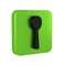 Black Spoon icon isolated on transparent background. Cooking utensil. Cutlery sign. Green square button.