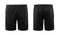 Black sport shorts isolated on white background with front and back view.