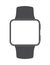 Black square-faced smartwatch with blank screen on white