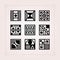 Black square shape patterns tiles icons set on pink background