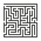 Black square vector maze isolated on white background. Labyrinth with three entrances. Vector maze icon.