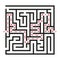 Black square vector maze with solution isolated on white background. Labyrinth with three entrances. Vector maze icon.