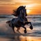 Black stallion horse in sunset running free. Generative AI