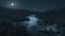 Black star aerial view night on moon lake dark background. Starry sky. Halloween autumn concept.