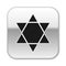 Black Star of David icon isolated on white background. Jewish religion symbol. Symbol of Israel. Silver square button