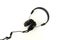 Black stereo headphones with microphone on white background.