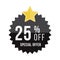 Black sticker and star with 25 off discount. Template of the emblem with special offer flat eps 10