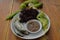Black sticky rice eat with steam mackerel and shrimp paste sauce