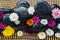 Black stones with chrysanthemum buds, decor for relaxation