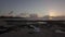 Black stones and coast in Mauritius at sunset, aerial view