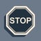 Black Stop sign icon isolated on grey background. Traffic regulatory warning stop symbol. Long shadow style. Vector