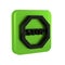 Black Stop sign icon isolated on transparent background. Traffic regulatory warning stop symbol. Green square button.