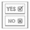 Black striped Yes and No words, check mark and cross symbol in check boxes layout design elements on white