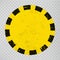 Black Stripped circle on yellow background. Text space. Blank Warning Sign. Warning Background.