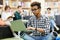 Black student boy preparing research