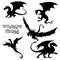 Black stylized illustrations dragons silhouettes