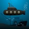 Black submarine sails underwater. Sunken ship on the seabed. Cartoon image. Vector illustrations.