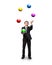 Black suit businessman juggling currency symbol balls