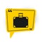 Black Suitcase for travel icon isolated on white background. Traveling baggage sign. Travel luggage icon. Yellow speech