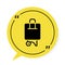 Black Suitcase for travel icon isolated on white background. Traveling baggage sign. Travel luggage icon. Yellow speech