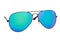 Black sunglasses with blue chameleon mirror lens