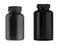 Black supplement bottle. Medicine pill container, plastic jar