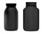 Black supplement bottle. Medicine pill jar set