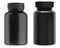 Black supplement bottle. Plastic pill jar mockup