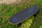 A black Surf Skate has a black top and black wheels placed in a lawn in a park