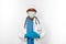 Black surgeon doctor man in blue white coat blue gloves white cap and surgeon mask with stethoscope