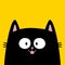 Black surprised cat kitten kitty icon. Pink tongue. Happy emotion. Cute cartoon kawaii character. Happy Valentines Day. Greeting
