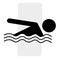 Black swimmer icon. Logo symbol. Sign forbidden. Vector illustration. Stock image.