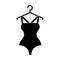 The black swimsuit on a hanger