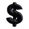 Black symbol dollar made of inflatable balloon on white background.