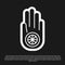 Black Symbol of Jainism or Jain Dharma icon isolated on black background. Religious sign. Symbol of Ahimsa. Vector