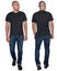 Black t-shirt mock up, front and back view, isolated. Male model wear plain black shirt mockup