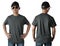 Black t-shirt mock up, front and back view, isolated. Teenage male model wear plain heather black shirt mockup. Tshirt design
